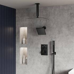 Srsfs1007-bk12 Cranach Triple Handle 7-spray Patterns 12 Inch Ceiling Mount Rainfall Shower With