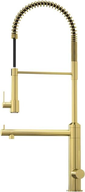 2-function Cwm 717020109445 Brushed Gold Kitchen Faucet With Pull Down Sprayer And Pot Filler