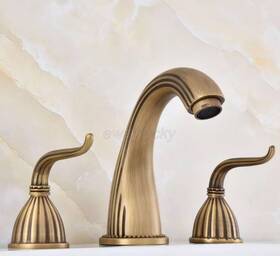 Lnf038 Danluolan 2 Antique Brass 3 Hole Mount Widespread Bathroom Basin Sink Faucet Tub Mixer Tap