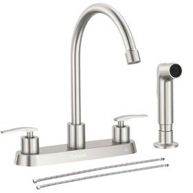 Day-cr2001 Dayone Brushed Nickel Kitchen Faucet 2 Handle Side Sprayer 8 Inch 4 Holes Centerset