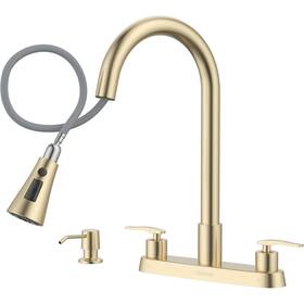 Day-cr2006btg Dayone 2 Handle Kitchen Faucet With Pull Down Sprayer Brushed Gold 4 Holes Sink