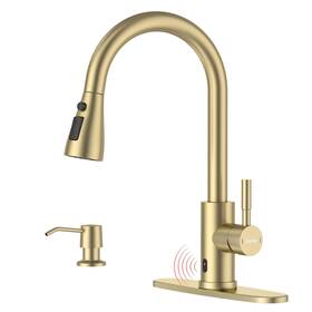 Day-crtl2774 Dayone Gold Touchless Kitchen Faucet With Soap Dispenser 3-mode Brushed