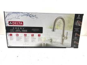 19805z-spsd-dst Delta Emery Single Handle Pull Down Sprayer Faucet With Soap Dispenser Stainless