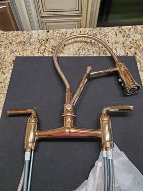 Hose-62174lf-pg-polished Delta - Brizo 62174lf-pg Rook Articulating Bridge Faucet With Finished Gold
