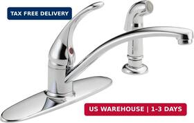 Delta Faucet 034449624473 Foundations Chrome Kitchen With Side Sprayer Contemporary 4 Hole K