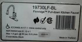 19730lf-bl Delta Faucet Company 195205155812 Finnridge Matte Black Kitchen Pull Down Sprayer Modern