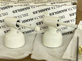 H22bs Delta Biscuit Small Lever Handle Bases Pair Genuine Nos - Warm White