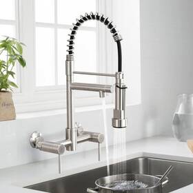 Demiinus 313399262241 Wall Mount Kitchen Faucet With Pull Down Sprayer 8 Inch Center Commercial Hi