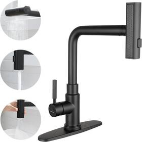 Gq-6357 Deseegoal Waterfall Kitchen Faucets With Three Function Pullout Sprayer Single Handle