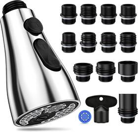 B0b7l3pv3p Directly Kitchen Faucet Pull Down Head Replacement Sprayer Chrome 3 Modes 12 Adapters