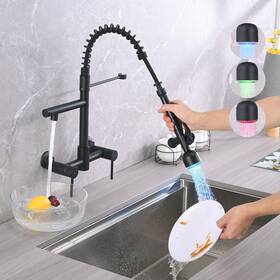 Dornberg 743430894756 Wall Mount Led Kitchen Faucet With Sprayer Double Handle High Press