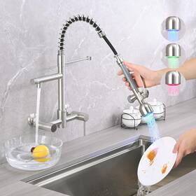 Dgm40506 Dornberg Wall Mount Led Kitchen Faucet With Sprayer Double Handle High Press