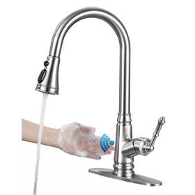 Ello&allo 313107410482 Touchless Single Handle Deck Mount Gooseneck Pull Down Sprayer Kitchen Faucet Wi
