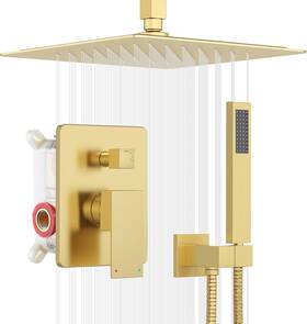B08p5rxr2l Esnbia Shower Faucet Set Brushed Gold Ceiling 10 Inch Rain Head Combo Kit System