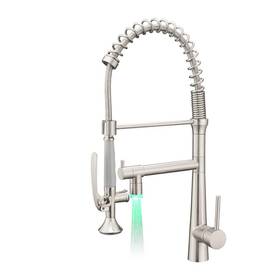 Fapully 665268642913 Single-handle Pull-down Sprayer Kitchen Faucet With Led In Brushed