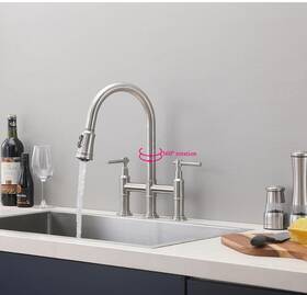 Dc17920l Faucet Brushed Nickel Bridge Kitchen 3 Hole Farmhouse Sink
