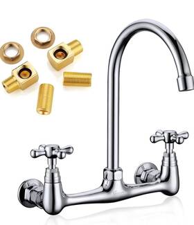 Favorpo 767643891999 Commercial Brass Wall Mount Faucet 2 Handles 8 Inches Center 360 Swivel 039