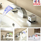 Fb-zd-169 Unbranded Widespread Chrome Bathroom Basin Faucet Led Waterfall Tub Sink