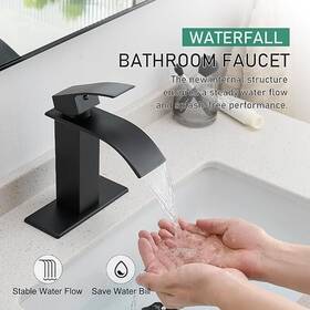 Top2518 Fcoteeu Black Waterfall Bathroom Sink Faucet Single Handle 3 Hole Basin Vanity Mixer Tap