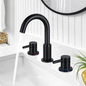 Fgkq-tplt-006h-xs  Fgkq Black Bathroom Faucet 8 Inch Widespread 3 Hole Pop Up Drain 360 Swivel Handle
