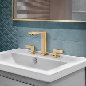 Fine Fixtures 782150684971 Square Bathroom Faucet 8 Inch Spread Pvd Satin Brass