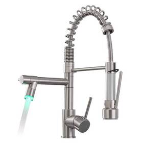 Cc-0036-bn Flg Kitchen Faucets With Sprayer Single Handle Taps Led Light Brushed Nickel