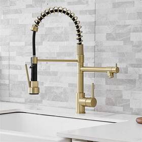 Cc-0055-bg Flg Single Handle Pull Down Sprayer Kitchen Faucet Commercial Spring In