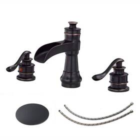 Le-0024-orb-d Flg Widespread Double Handle Bathroom Faucet Brass Waterfall Sink Basin Faucets