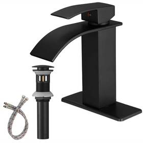 Le-0044-mb-d Flg Bath Single Handle Hole Waterfall Bathroom Sink Faucet Deckplate