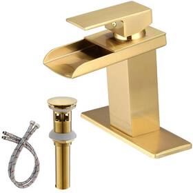 Le-0084-pg-d Flg Bathroom Sink Faucet With Pop-up Drain Single-handle Single-hole Brushed Gold