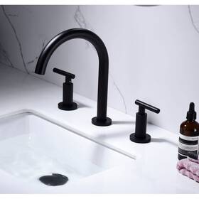 Flynama 774696930193 Two Tall Curved Bathroom Sink Faucets 3 Holes Black
