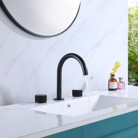 Flynama 774980439715 Round Three Hole Double Handle Bathroom Faucet Black