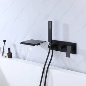 Flynama 774980439753 Square Wall Monut Two Handle Bath Faucet Black