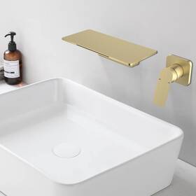 Flynama 777886371837 Square Wall Mount Waterfall Single Handle Two Hole Bathroom Gold