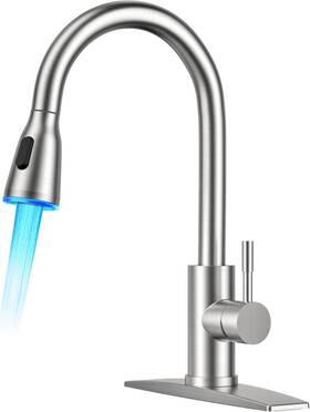 Forious 445006755739 Led Kitchen Faucet With Pull Down Sprayer Brushed Nicke Single Handle S
