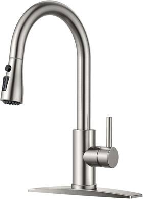 Forious 445013489443 Brushed Nickel Kitchen Bar Faucet Pull Down Sprayer High Arc Single Handle Rv