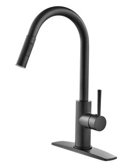 Forious 778716372765 Black Kitchen Faucet With Pull Down Sprayer Stainless Steel High Arc Goosenec