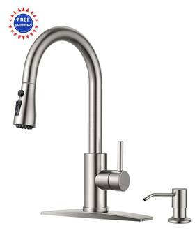 Ff0033bn-sd Forious Kitchen Faucets With Soap Dispenser And Pull Down Sprayer Brushed Nickel