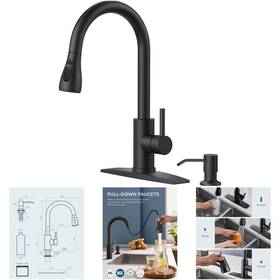 Forious Black Kitchen 1 3 Stainless Steel Faucet Soap Dispenser Single Handle Pull Down Sprayer