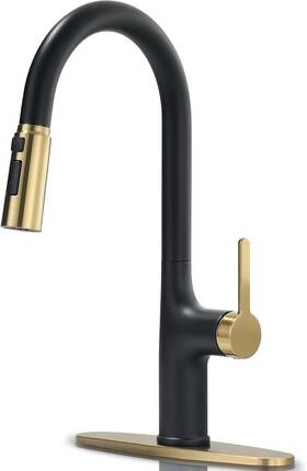 057-bg Fropo Kitchen Faucets Black And Gold Faucet With Pull Down Sprayer High A