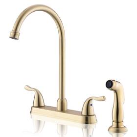 Fropo 753165947450 Gold Kitchen Faucet With Side Sprayer - 2 Handles 8inch 3 Or 4 Hole Sink