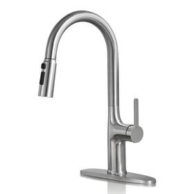 B0d41qvnwx Fropo Brushed Nickel Kitchen Faucet Pull Down Sprayer Gooseneck High Arc