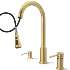 Kf-215bn Fropo 3 Hole Kitchen Faucet With Soap Dispenser Gold Pull Down