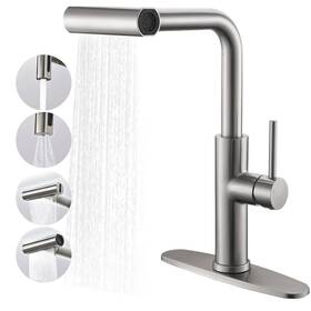 Kf-215cp Fropo Waterfall Kitchen Faucet With Pull Down Sprayer 4 Modes Sweep/stream/waterf