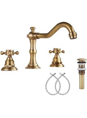 Ggstudy 713741943979 8 Inch Widespread Bathroom Sink Faucet Antique Brass 3 Holes Vanity Basin Mixer Taps