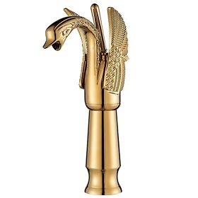 Gold Swan Bathroom Sink Basin Faucet Single Handle Lavatory Vessel Mixer Taps
