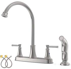Gowin 743267618471 Brushed Nickel Kitchen Faucet With Side Sprayer 2-handle High Arc 3-4 Hole