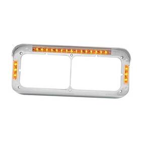 87596 Grand General Chrome Plastic Dual Rectangular Headlight Bezel With Visor Amber/clear