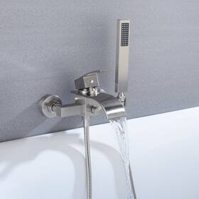 Grolta 606795603398 Waterfall Wall-mount Bath Tub Filler Faucet With Handheld Silver 8ft X 10ft