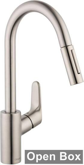 04505800 Hansgrohe Focus Stainless Steel High Arc Kitchen Faucet With Pull Down Sprayer 1.75 Gpm